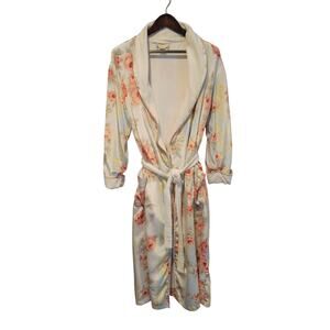 VTG 80s Gold Label M/L Victoria's Secret Baby Blue Pink Rose Wrap Robe Glam FLAW